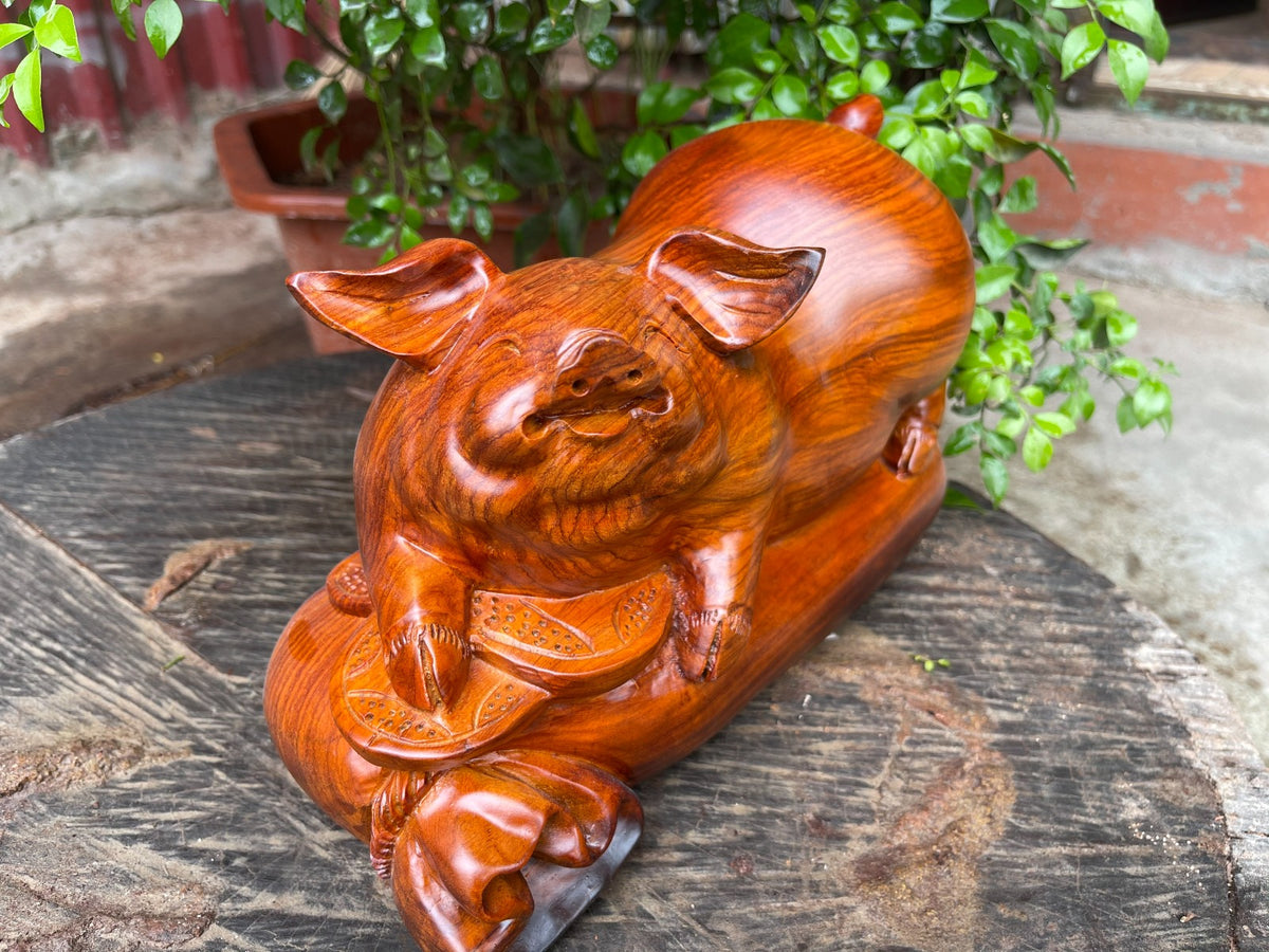 Tượng Heo Phong Thủy Tài Lộc - Gỗ Hương Ta Liền Khối
