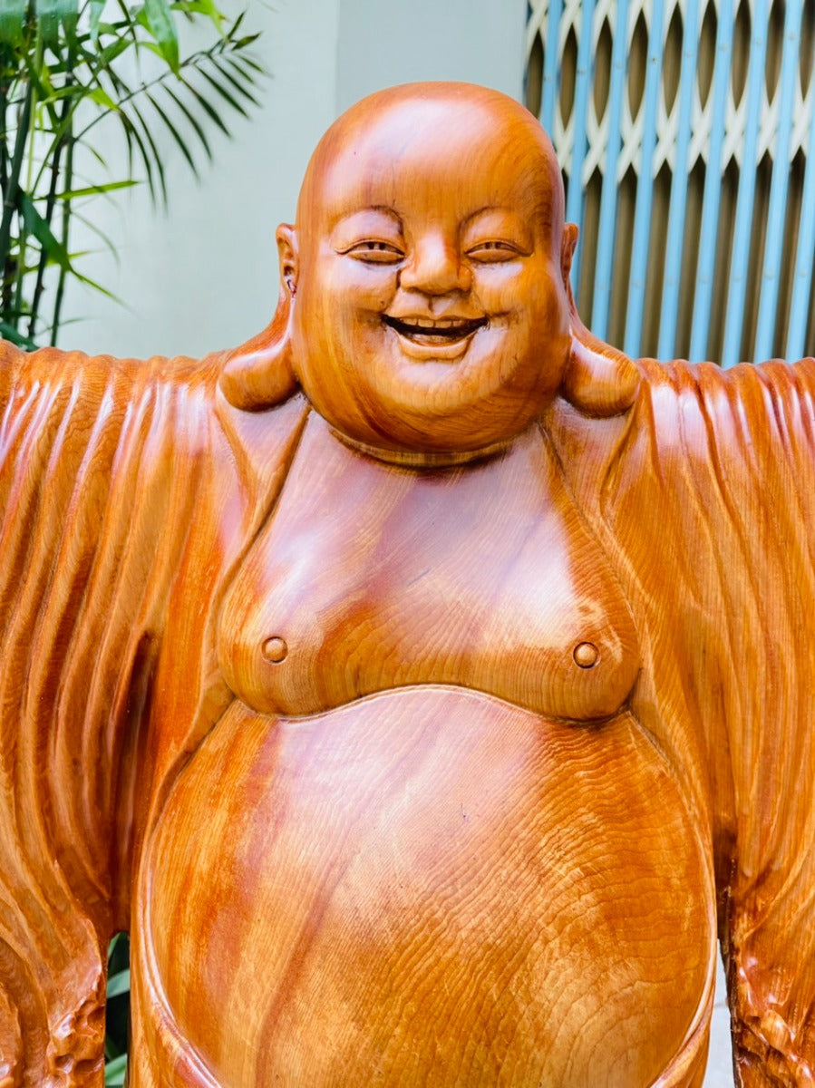 Tượng Phật Di Lặc Nghênh Hỷ Bốn Phương - Gỗ Ngọc Am Liền Khối