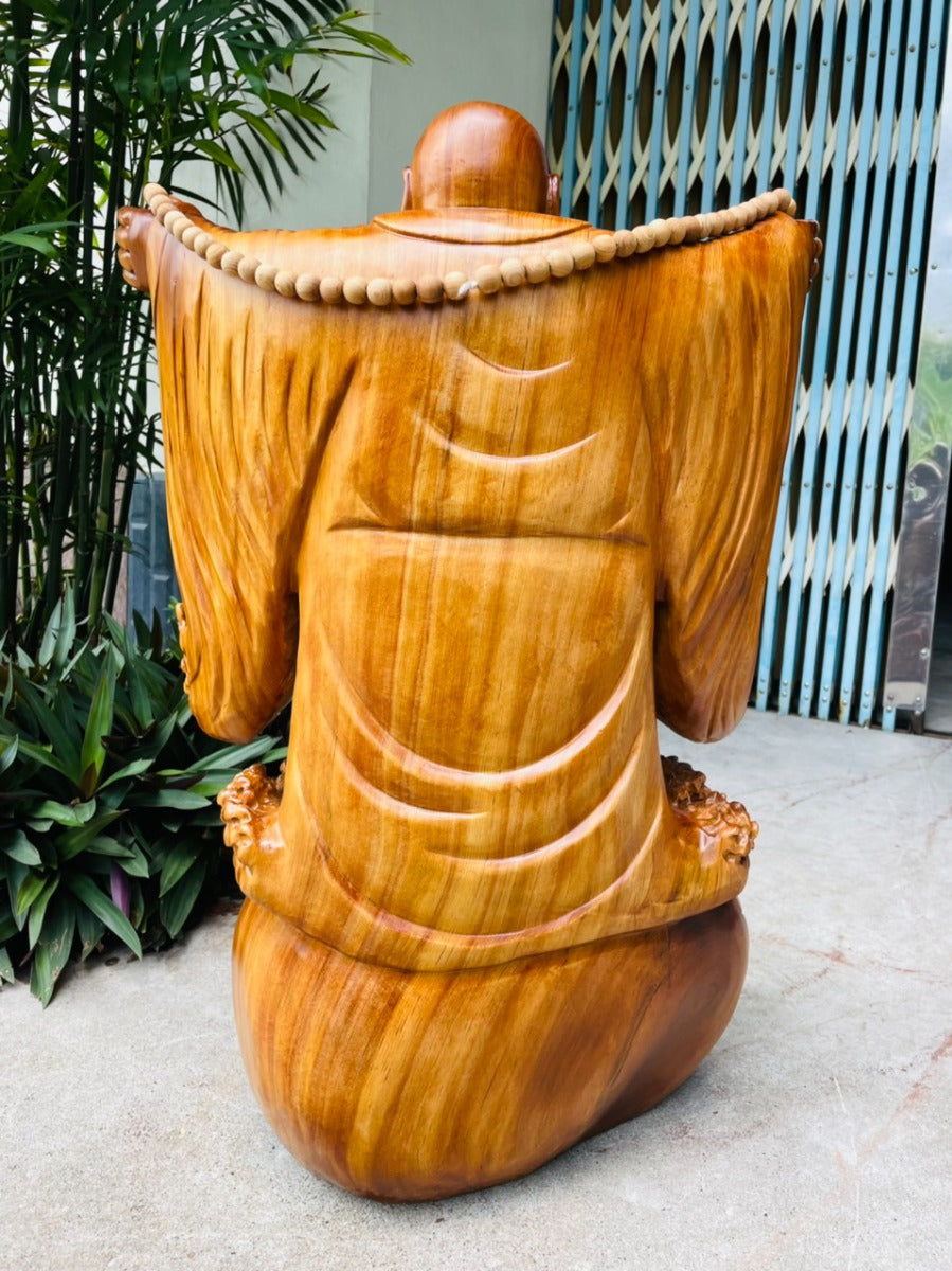 Tượng Phật Di Lặc Nghênh Hỷ Bốn Phương - Gỗ Ngọc Am Liền Khối