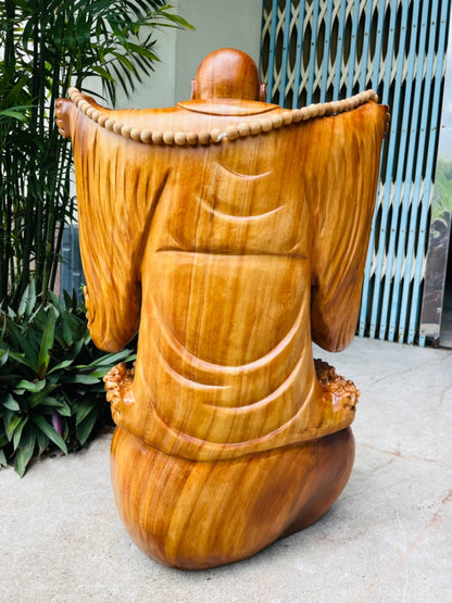 Tượng Phật Di Lặc Nghênh Hỷ Bốn Phương - Gỗ Ngọc Am Liền Khối