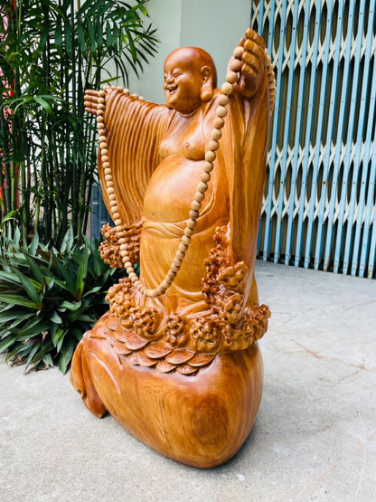 Tượng Phật Di Lặc Nghênh Hỷ Bốn Phương - Gỗ Ngọc Am Liền Khối