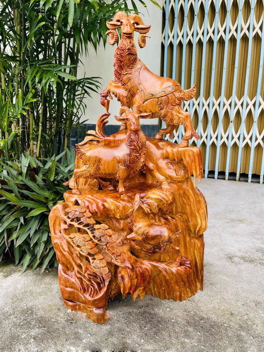 Tượng Tam Dương Khai Thái - Gỗ Hương Ta Liền Khối Cao 80cm