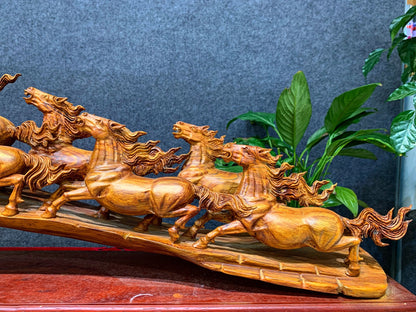 Tượng Bát Mã Truy Phong - Gỗ Sưa Đỏ Quý Hiếm