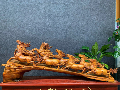 Tượng Bát Mã Truy Phong - Gỗ Sưa Đỏ Quý Hiếm