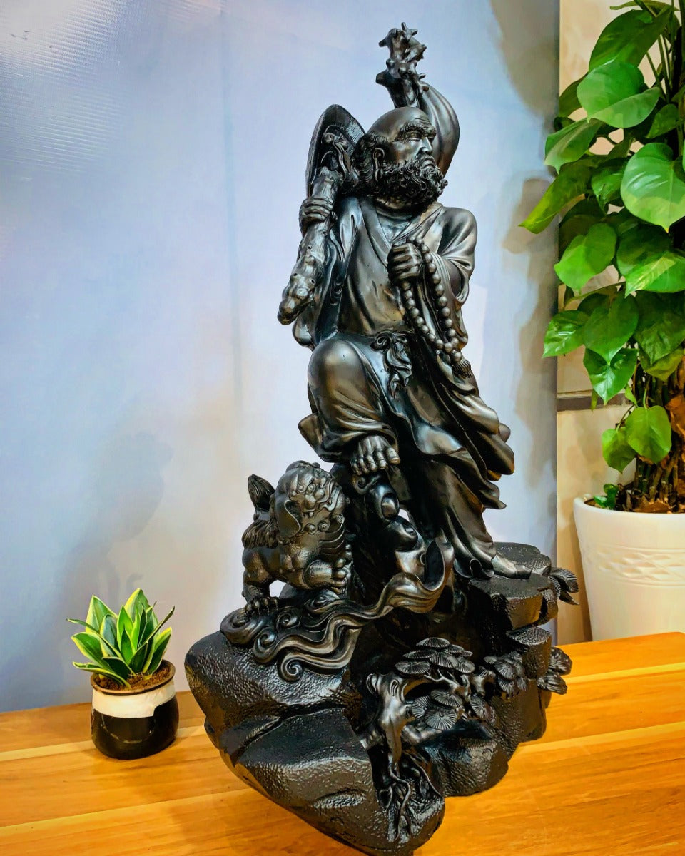 Tượng Đạt Ma Sư Tổ Phục Nghê - Gỗ Mun Sừng Cao 90cm