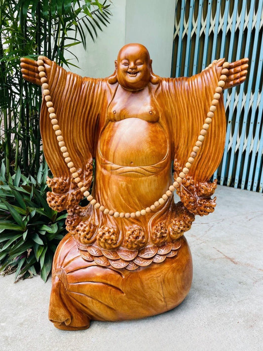 Tượng Phật Di Lặc Nghênh Hỷ Bốn Phương - Gỗ Ngọc Am Liền Khối