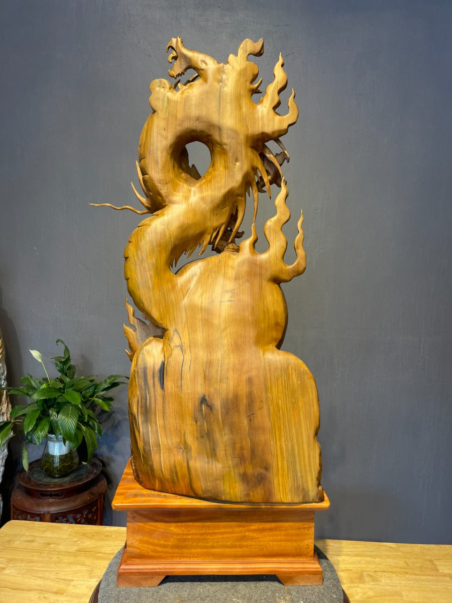 Tượng Nhất Long Chầu Nguyệt Phong Thủy - Gỗ Ngọc Am