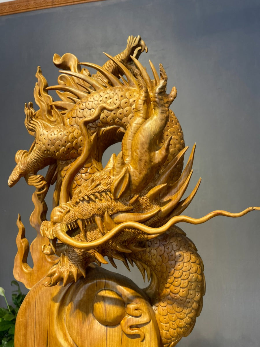 Tượng Nhất Long Chầu Nguyệt Phong Thủy - Gỗ Ngọc Am