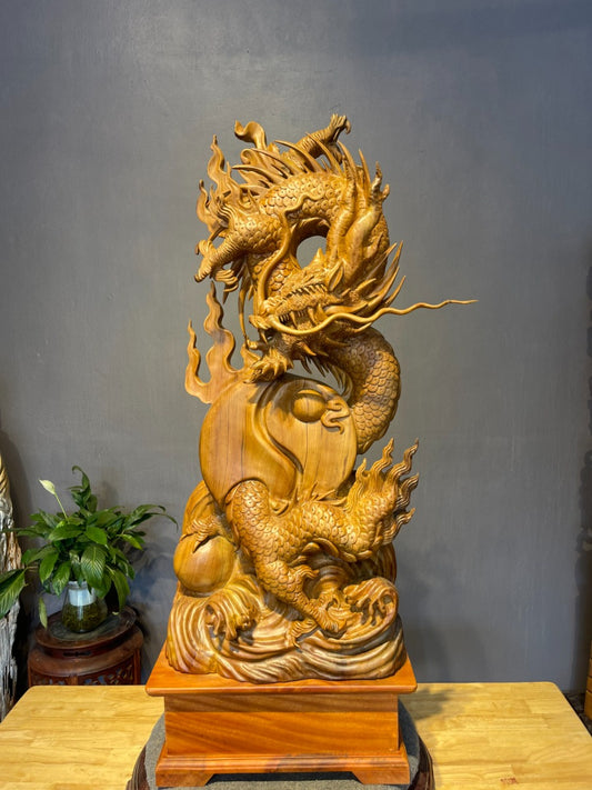 Tượng Nhất Long Chầu Nguyệt Phong Thủy - Gỗ Ngọc Am