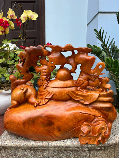 Tượng Phật Di Lặc Ngũ Phúc Ngồi Đế Tiền - Gỗ Hương Ta