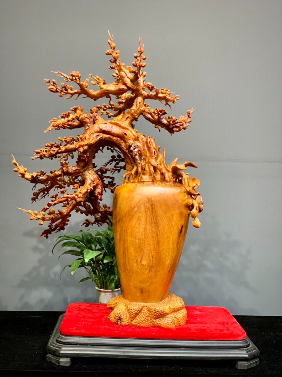 Bình Hoa Mai Phú Quý - Gỗ Hương Ta Quý Hiếm Cao 100cm