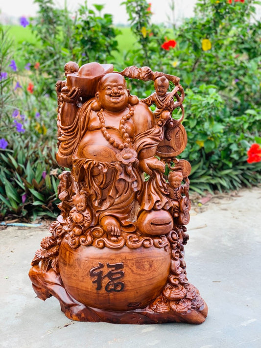 Tượng Phật Di Lặc Ngũ Tặc Đứng Bao Tiền - Gỗ Sụn Hương Ta Cao 72cm
