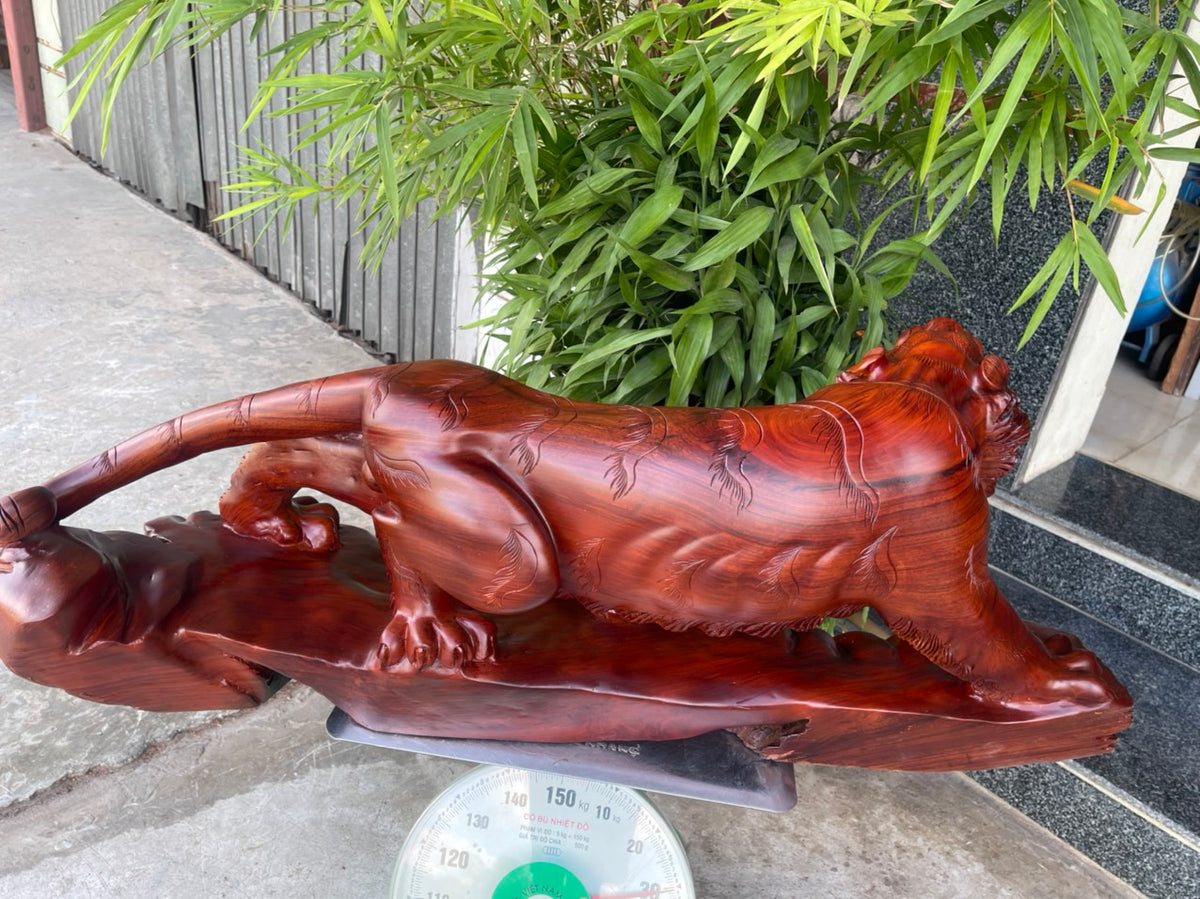 Tượng Báo Săn Mồi Phong Thủy - Gỗ Hương Ta Ngang 1m