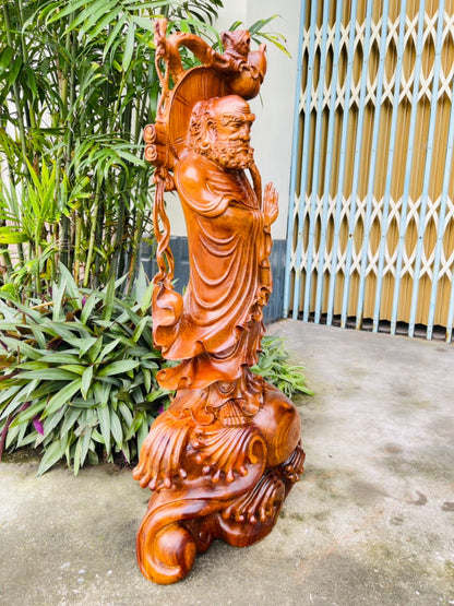 Tượng Đạt Ma Sư Tổ Quá Hải - Gỗ Hương Ta Liền Khối Cao 86cm