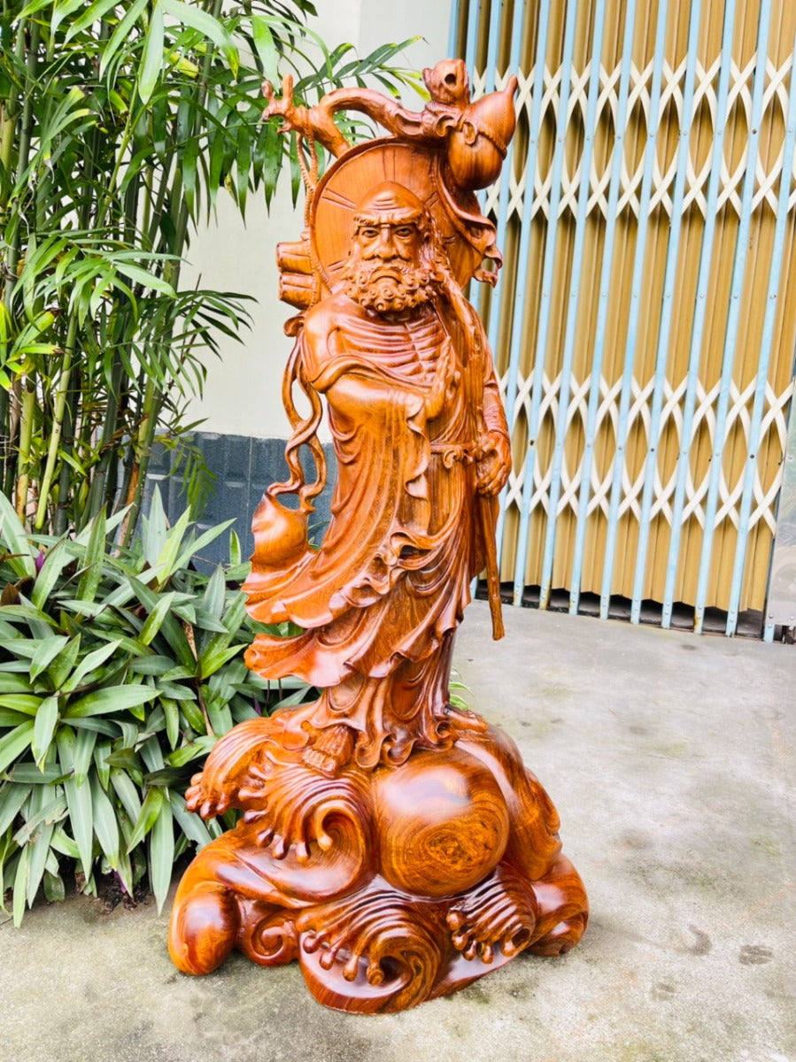 Tượng Đạt Ma Sư Tổ Quá Hải - Gỗ Hương Ta Liền Khối Cao 86cm