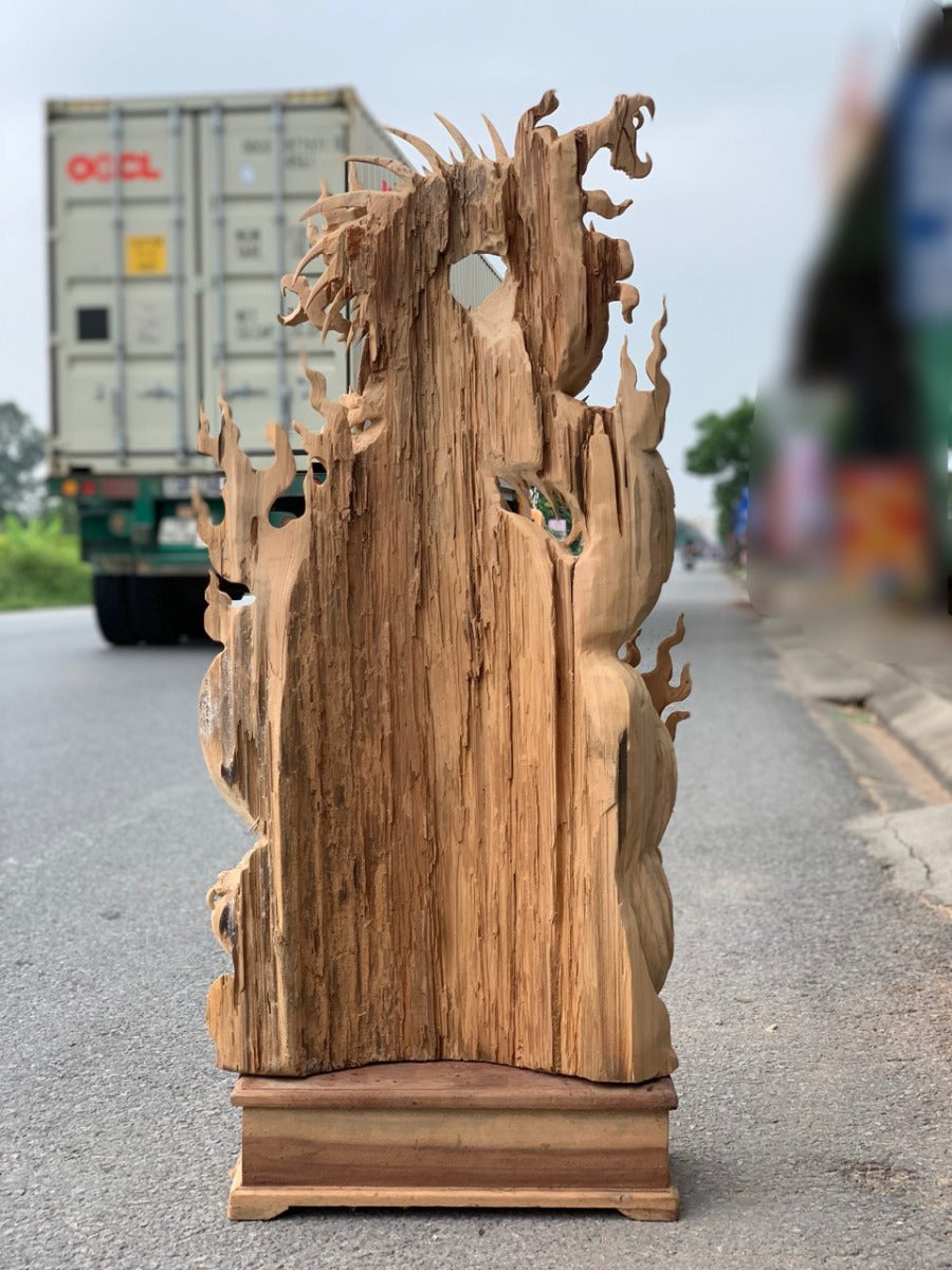 Tượng Nhất Long Vờn Ngọc Quấn Chum Phú Quý - Gỗ Ngọc Am Lào Tặng Kỷ