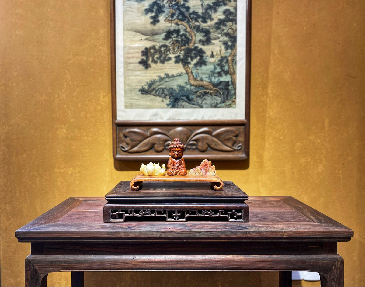 Tượng Phật Thích Ca Mâu Ni Tọa Thiền Gỗ Sưa Bắc Và Hoa Sen Xương Voi