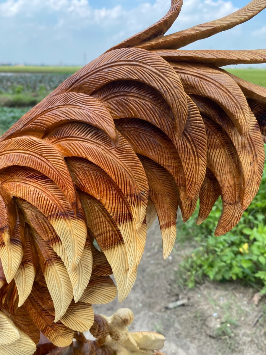 Tượng Gia Đình Gà Hoa Phù Dung Linh Vật Phong Thủy - Gỗ Hương Tuyệt Đẹp