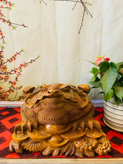 Tượng Cóc 3 Chân Ngậm Tiền - Thiềm Thừ Tài Lộc - Gỗ Hương Ta Ngang 40cm