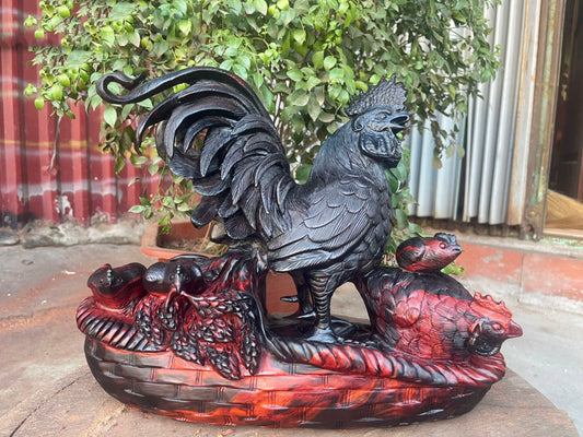 Tượng Gia Đình Gà Hạnh Phúc - Gỗ Trắc Đỏ Đen