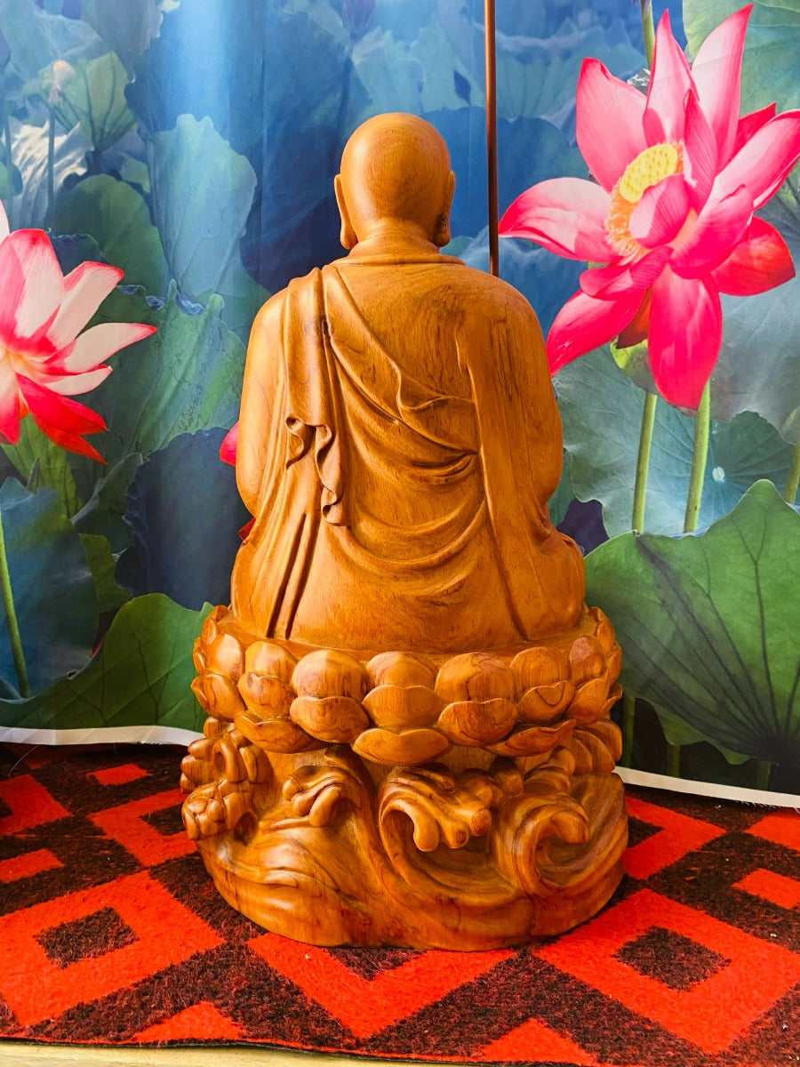 Tượng Địa Tạng Vương Bồ Tát Tọa Thiền Trên Đài Sen - Gỗ Hương Đá