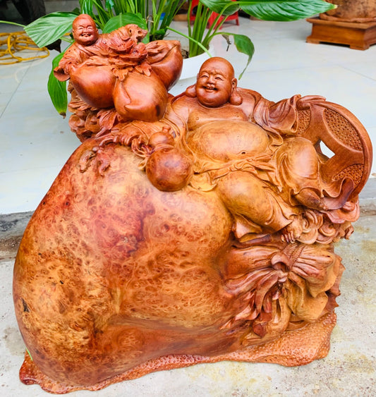 Tượng Di Lặc Nhất Phúc Ngồi Bao Tiền - Gỗ Nu Hương Liền Khối Tuyệt Đẹp
