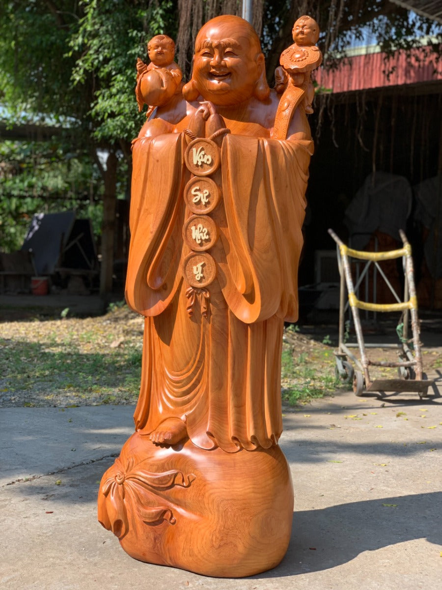 Tượng Phật Di Lặc Đứng Chúc Phúc Vạn Sự Như Ý - Gỗ Hương Đỏ Liền Khối