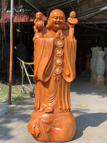 Tượng Phật Di Lặc Đứng Chúc Phúc Vạn Sự Như Ý - Gỗ Hương Đỏ Liền Khối