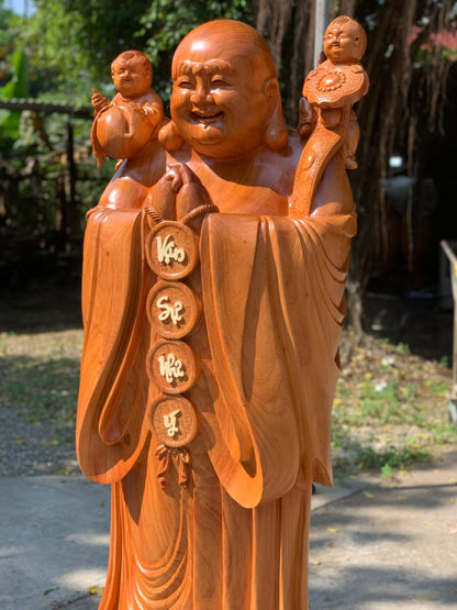 Tượng Phật Di Lặc Đứng Chúc Phúc Vạn Sự Như Ý - Gỗ Hương Đỏ Liền Khối