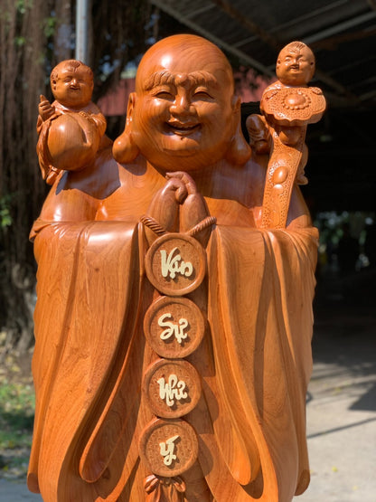 Tượng Phật Di Lặc Đứng Chúc Phúc Vạn Sự Như Ý - Gỗ Hương Đỏ Liền Khối