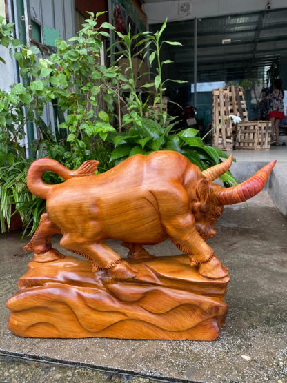 Tượng Bò Tót Phố Wall Chiêu Tài Lộc Phong Thủy - Gỗ Hương Việt Tuyệt Đẹp