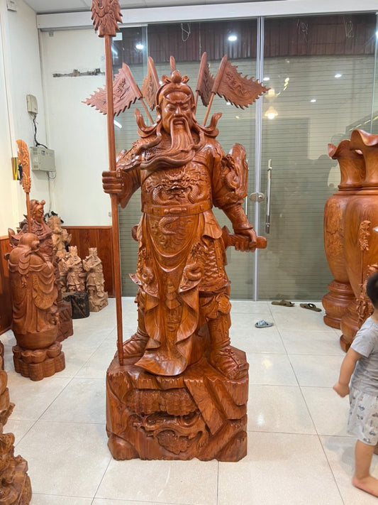 Tượng Quan Công Võ Thánh Chống Đao Đẹp Chuẩn Phong Thủy - Gỗ Hương Đá