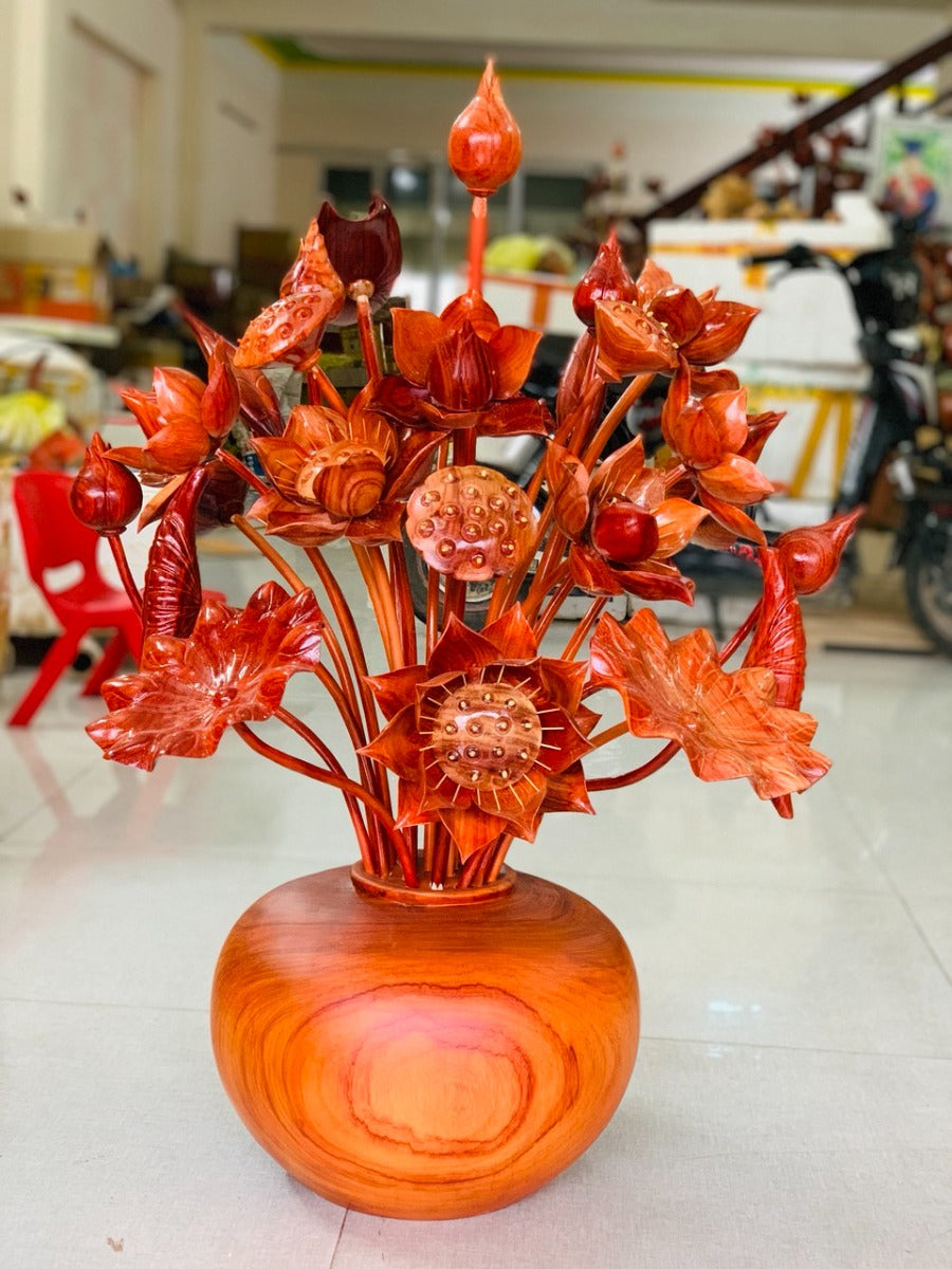 Bình Hoa Sen Gỗ Hương Đỏ  15 Cành