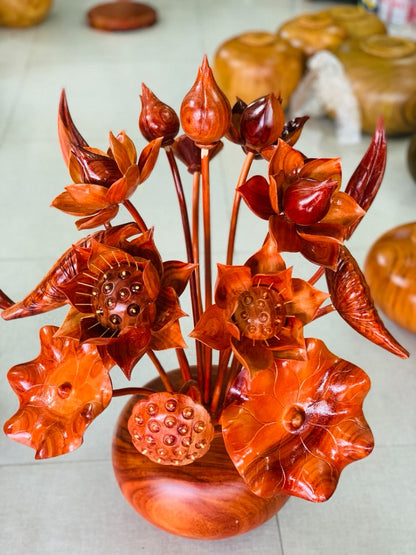 Bình Hoa Sen Gỗ Hương Đỏ  15 Cành