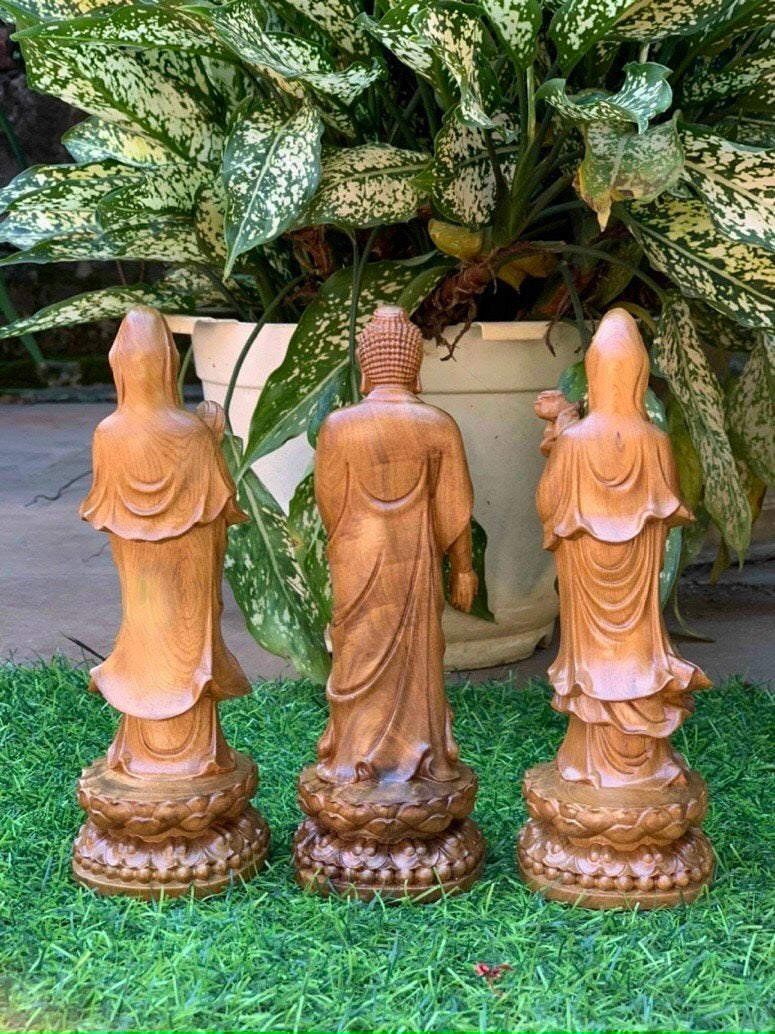 Tượng Tây Thiên Tam Thánh Phật - Gỗ Bách