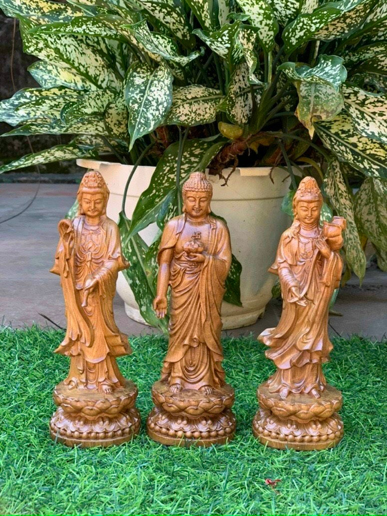 Tượng Tây Thiên Tam Thánh Phật - Gỗ Bách