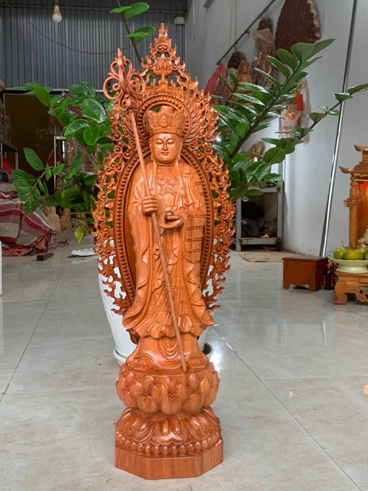 Tượng Phật Địa Tạng Vương Bồ Tát Đứng Trên Đài Sen - Gỗ Hương