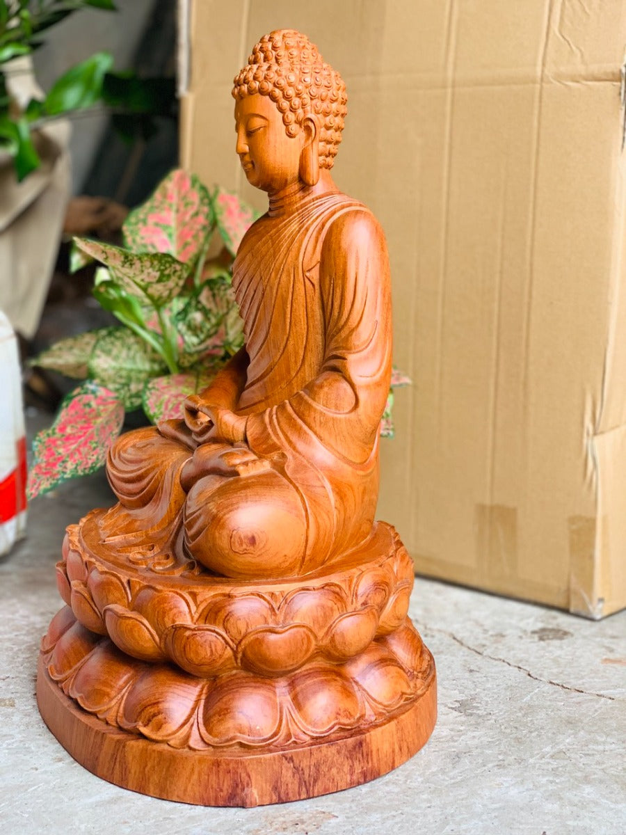 Tượng Phật Bổn Sư Thích Ca Tọa Đài Sen - Gỗ Hương Đá