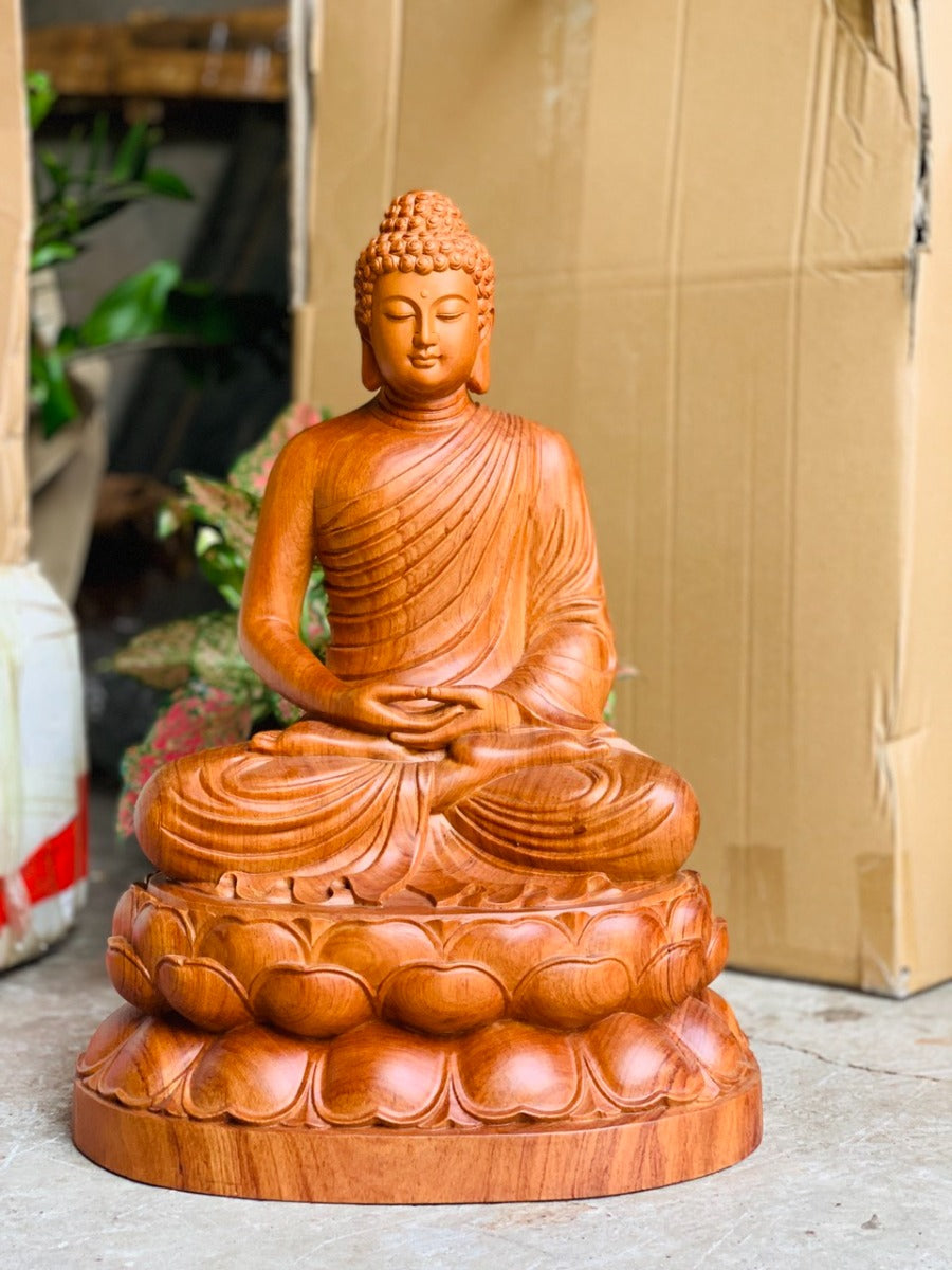Tượng Phật Bổn Sư Thích Ca Tọa Đài Sen - Gỗ Hương Đá