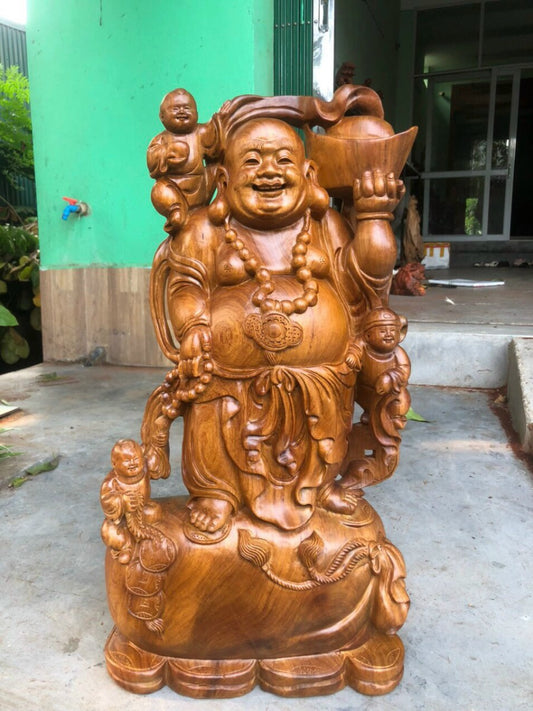 Tượng Phật Di Lặc Tam Phúc Tam Tặc - Gỗ Hương Đá Liền Khối