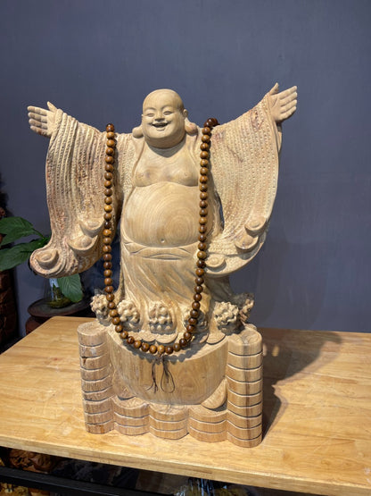 Tượng Phật Di Lặc Nghênh Hỷ Bốn Phương - Gỗ Xá Xị Thơm Ngát Liền Khối