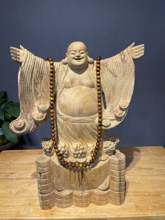 Tượng Phật Di Lặc Nghênh Hỷ Bốn Phương - Gỗ Xá Xị Thơm Ngát Liền Khối
