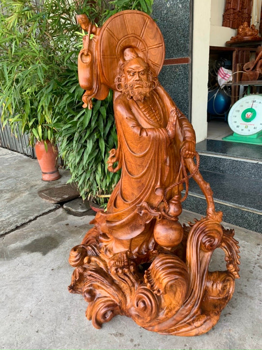Tượng Bồ Đề Đạt Ma Sư Tổ Quá Hải - Gỗ Hương Đá Liền Khối Tuyệt Đẹp