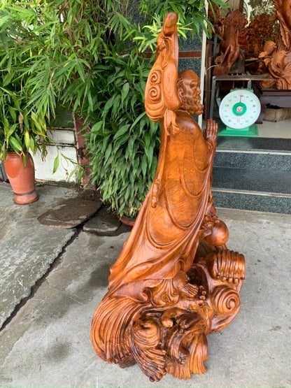 Tượng Bồ Đề Đạt Ma Sư Tổ Quá Hải - Gỗ Hương Đá Liền Khối Tuyệt Đẹp