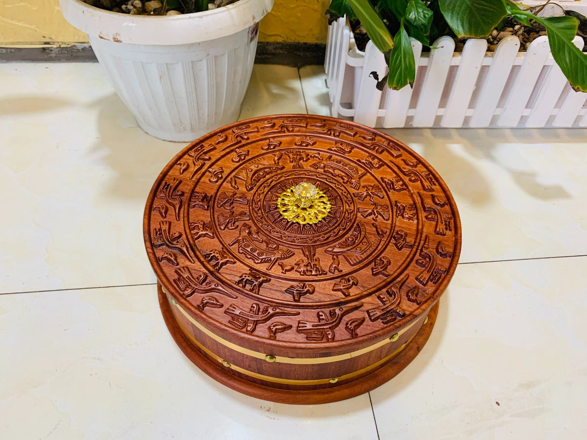 Khay Hộp Đựng Bánh Kẹo Mứt Tết Trống Đồng Đông Sơn - Gỗ Hương Đỏ