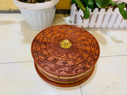 Khay Hộp Đựng Bánh Kẹo Mứt Tết Trống Đồng Đông Sơn - Gỗ Hương Đỏ