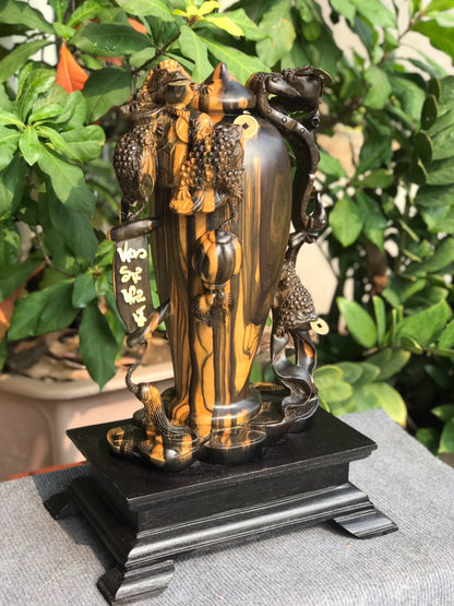 Ngũ Cóc Thiềm Thừ Chấn Bình Phú Quý - Gỗ Mun Hoa Liền Khối Cao 51Cm Cả Kỷ