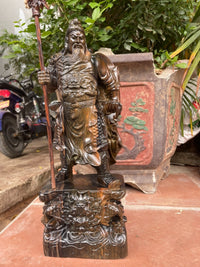 Tượng Quan Công Võ Thánh Đứng Chống Đao Uy Nghi - Gỗ Mun Hoa Tuyệt Đẹp