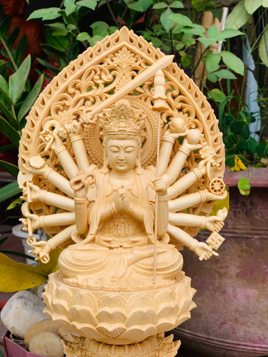 Tượng Gỗ  Phật Mẫu Chuẩn Đề Để Ô Tô