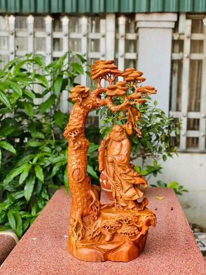 Tượng Đạt Ma Sư Tổ Đứng Gốc Tùng Cổ Thụ - Gỗ Hương Ta Liền Khối